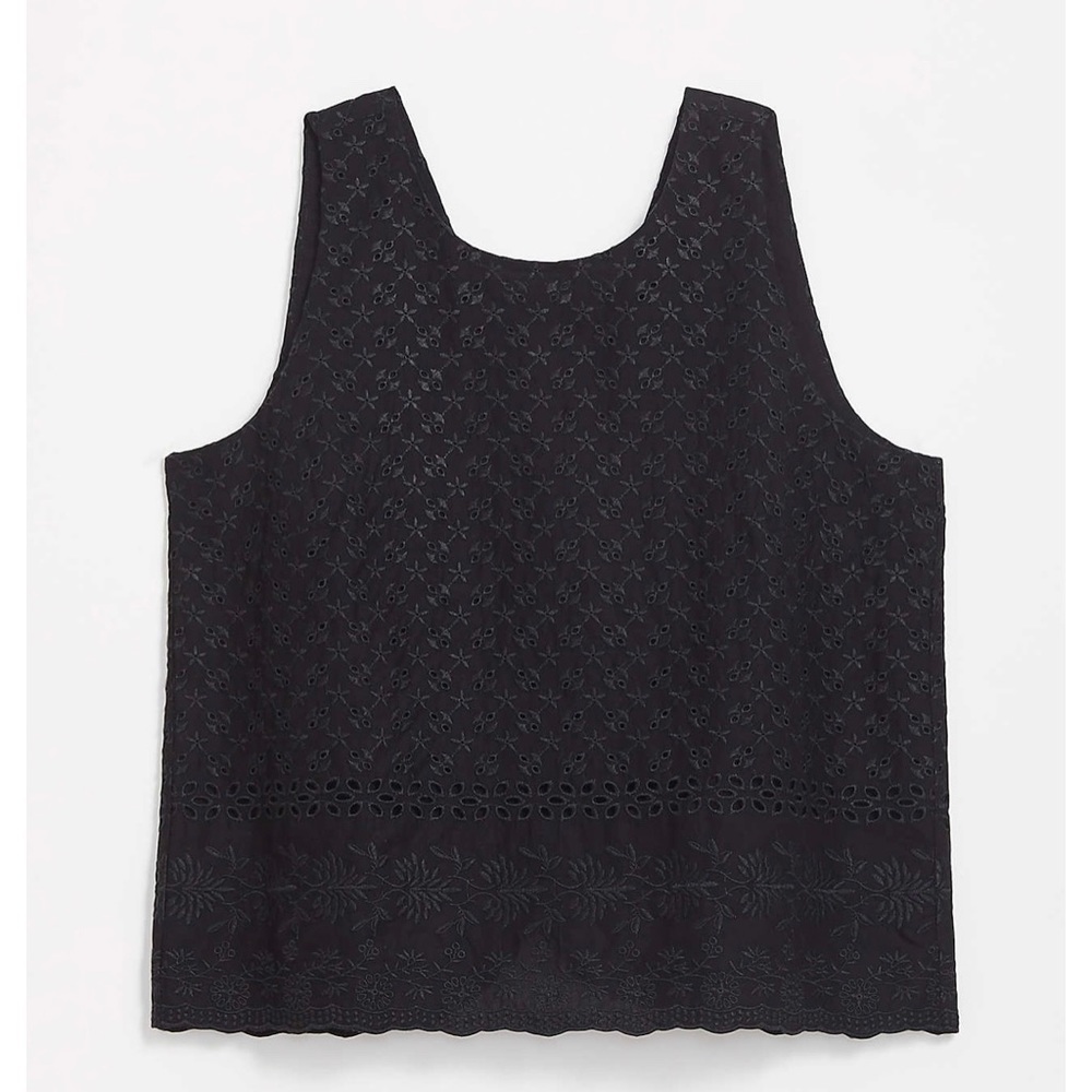 LOFT Eyelet V Back Eyelet Shell Top for Summer, Black, Large, NWT